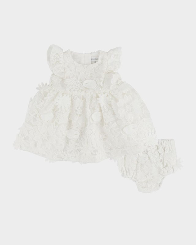 Girl's Floral Embellished Lace Dress, Size 3M-